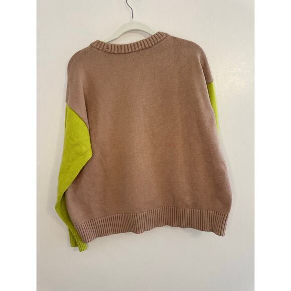 Anthropologie x Dolan Colorblock Lime Crewneck Sweater Phoebe Buffay Boho Small - Picture 4 of 8